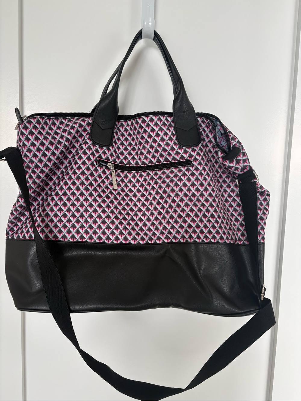 HADAKI by Kalencom Weekender Duffel Bag Pink Black Geometric Travel Shoulder